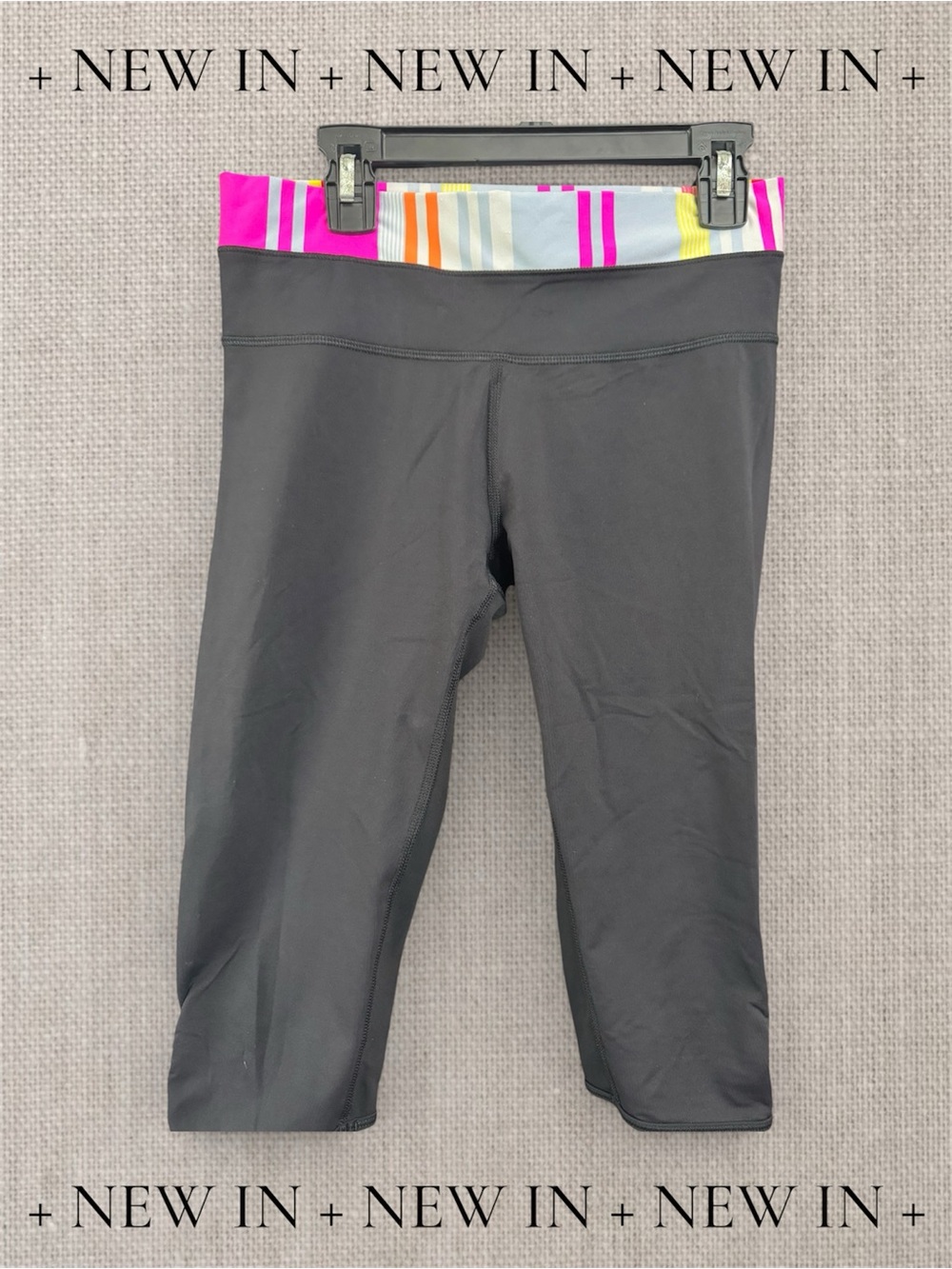 Lululemon Cropped Leggings Black Multi Stripe Waistband Women’s Size 8 Capri